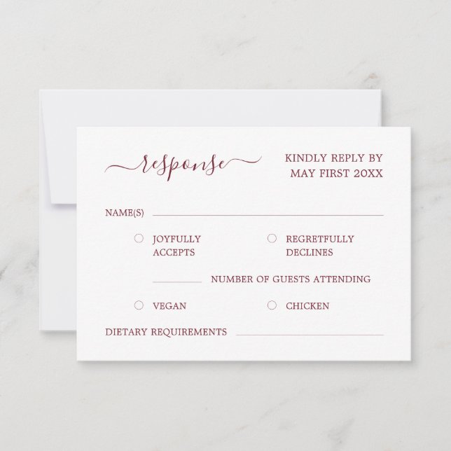 Elegant Modern Calligraphy Burgundy Red Bröllop OSA Kort (Framsida)