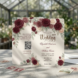 Elegant Modern Calligraphy Burgundy Rose QR Code Inbjudningar