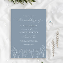 Elegant Modern Calligraphy Dusty Blue Bröllop Inbjudningar