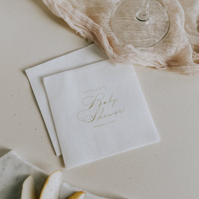 Elegant Modern Calligraphy Guld Baby Shower Pappersservett (Skapare uppladdad)