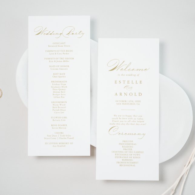 Elegant Modern Calligraphy Guld Bröllopsprogram Program (Skapare uppladdad)