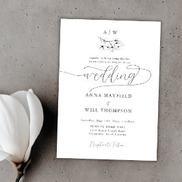 Elegant Modern Calligraphy Magnolia Vapensköld Brö Inbjudningar