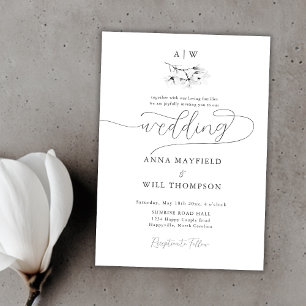 Elegant Modern Calligraphy Magnolia Vapensköld Brö Inbjudningar