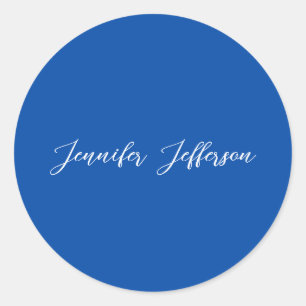 Elegant Modern Calligraphy Namn Professionell Blue Runt Klistermärke