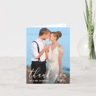 Elegant Modern Calligraphy Photo Bröllop Note Tack Kort