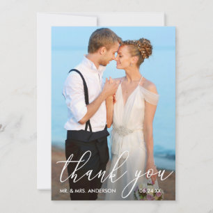 Elegant Modern Calligraphy Photo Bröllop Tack Kort