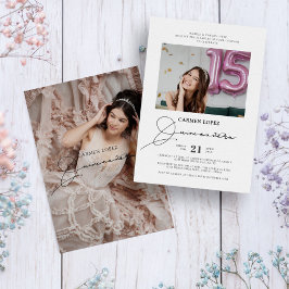 Elegant Modern Calligraphy Photo Quinceanera Inbjudningar