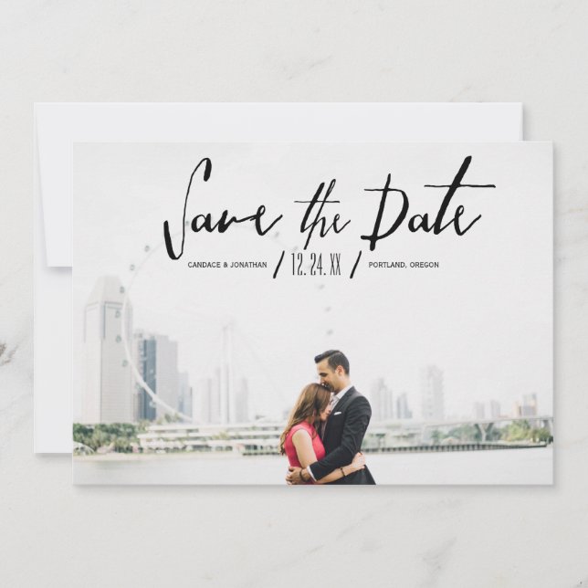 Elegant Modern Calligraphy Photo Save Date Spara Datumet (Framsida)