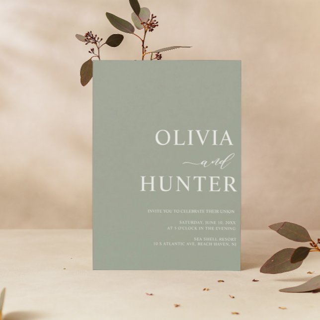 Elegant Modern Calligraphy Sage Grönt Bröllop Inbjudningar (Skapare uppladdad)