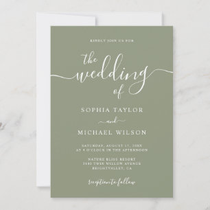 Elegant Modern Calligraphy Sage Grönt Bröllop Inbjudningar