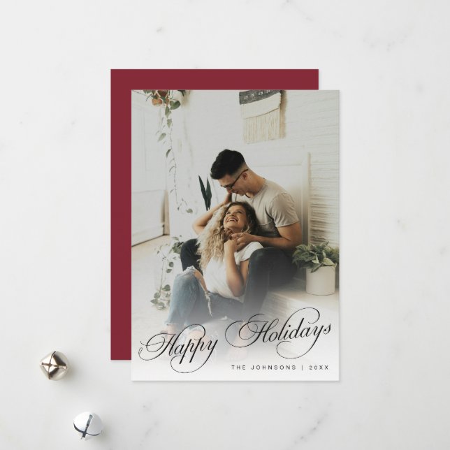 Elegant Modern Calligraphy Script Christmas Photo Julkort (Fram/Back In Situ)