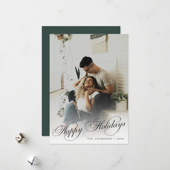 Elegant Modern Calligraphy Script Christmas Photo Julkort (Fram/Back In Situ)