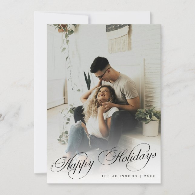 Elegant Modern Calligraphy Script Christmas Photo Julkort (Framsida)