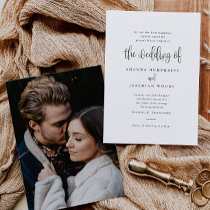 Elegant Modern Calligraphy Script Photo Bröllop Inbjudningar