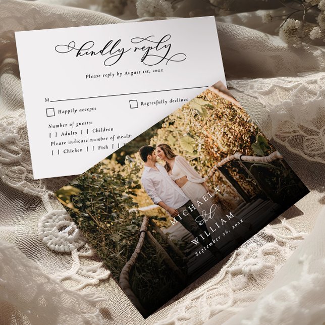 Elegant Modern Calligraphy Script Photo Bröllop OSA Kort (Skapare uppladdad)