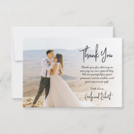 Elegant Modern Calligraphy Script Photo Bröllop Tack Kort