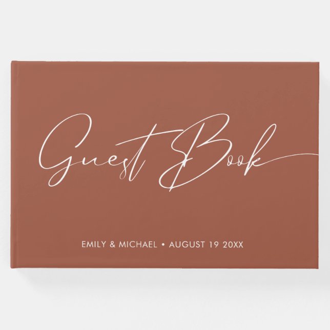 Elegant Modern Calligraphy Terracotta Bröllop Gästböcker (Framsida)