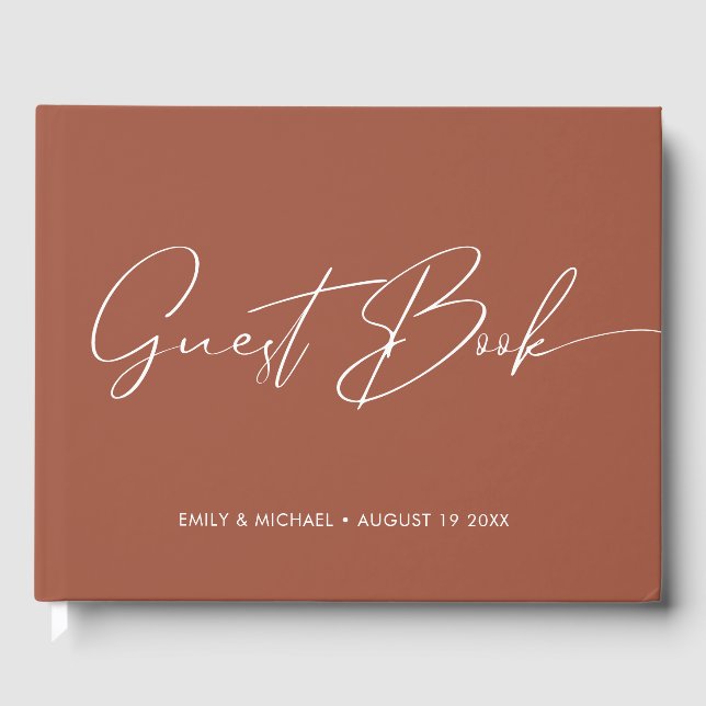 Elegant Modern Calligraphy Terracotta Bröllop Gästböcker (Framsida)