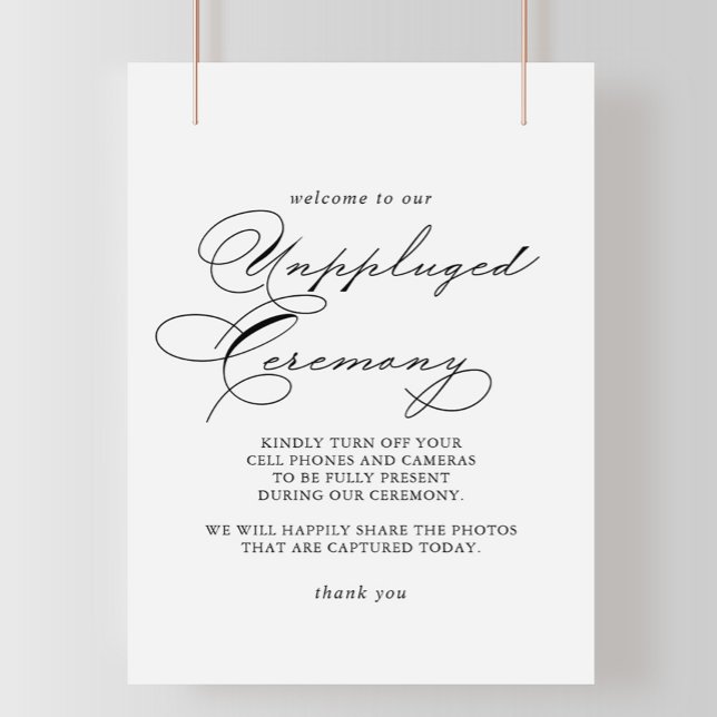 Elegant Modern Calligraphy Unplugged Ceremony Sign Poster (Skapare uppladdad)