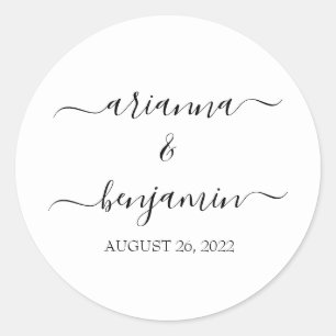 Elegant Modern Calligraphy Wedding Favor Runt Klistermärke