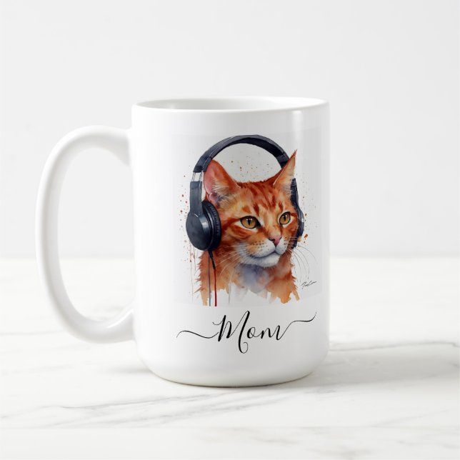 Elegant Modern Cat Mamma Watercolor Red Orange Kaffemugg (Vänster)