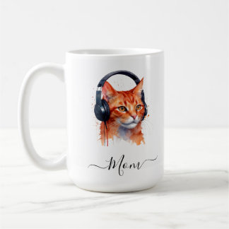Elegant Modern Cat Mamma Watercolor Red Orange Kaffemugg