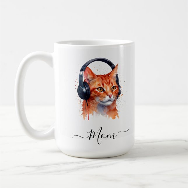 Elegant Modern Cat Mamma Watercolor Red Orange Kaffemugg (Vänster)