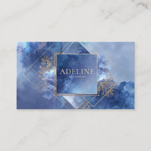 Elegant Modern Celestblå Guld Geometrisk Visitkort