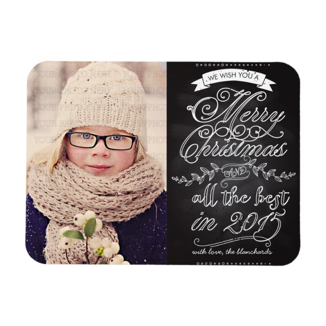 Elegant Modern Chalkboard-julfoto Magnet (Horisontell)