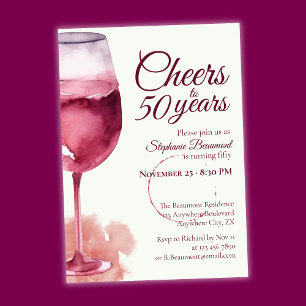 Elegant Modern Cheers Red Vin 50:e Födelsedagsfest Inbjudningar