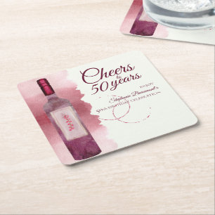 Elegant Modern Cheers Red Vin 50:e Födelsedagsfest Underlägg Papper Kvadrat