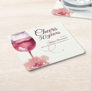 Elegant Modern Cheers Red Vin 50:e Födelsedagsfest Underlägg Papper Kvadrat