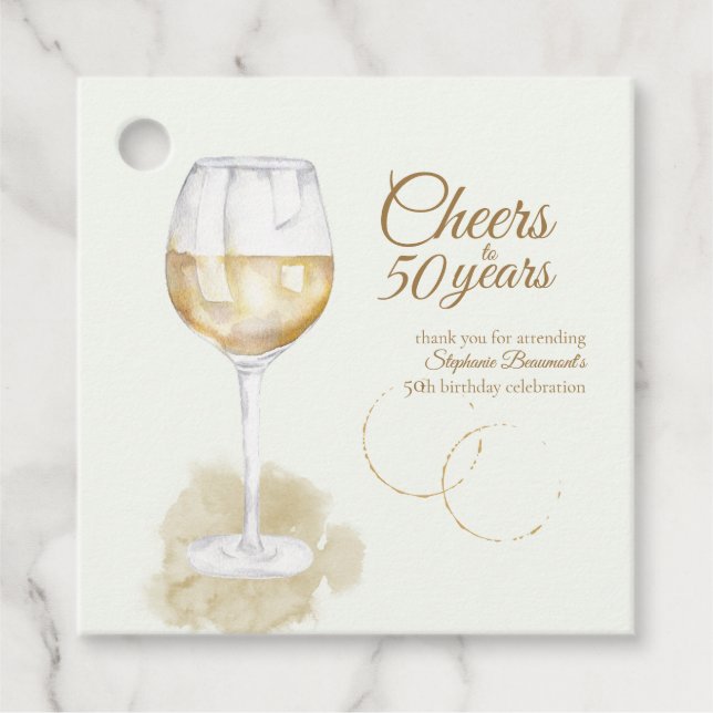 Elegant Modern Cheers White Vin 50:e födelsedagen Gåvor Etiketter (Framsida)