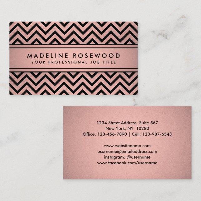 Elegant Modern Chevron Rosa ros Guld Faux Foil Visitkort (Fram/baksida)