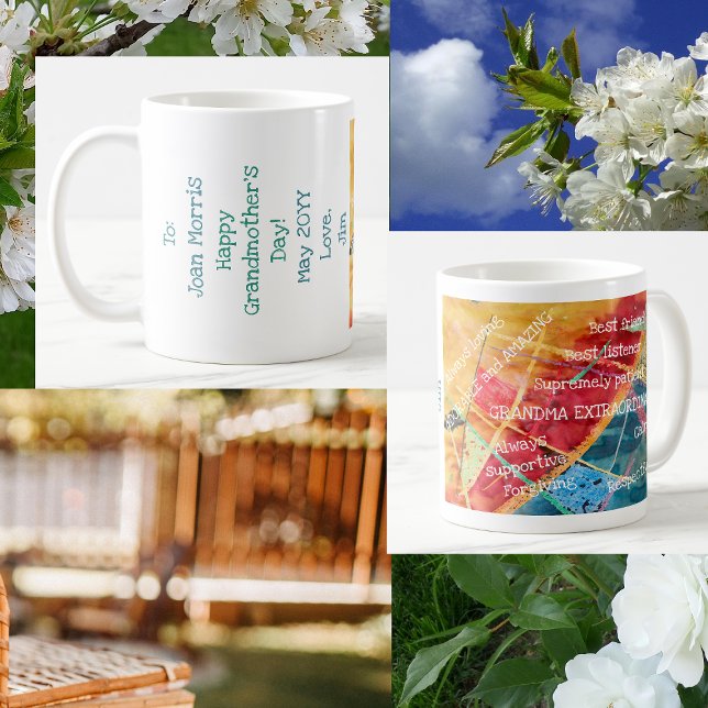 Elegant Modern Chic Art Grandma Extraordinaire Kaffemugg (To a Grandma Extraordinaire. Elegant mug w/ an amazing grandma's qualities. Watercolor w/ wax stains)