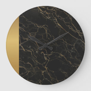Elegant Modern Chic Black Guld Marble Mönster Stor Klocka