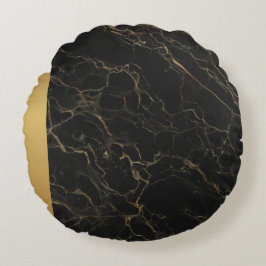 Elegant Modern Chic Black och Guld Marble Mönster Rund Kudde