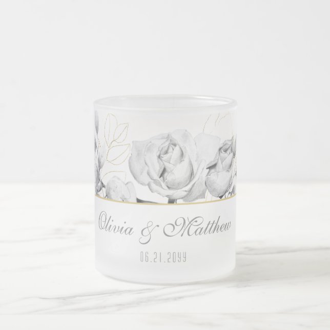 Elegant Modern Chic Black White Guld Bröllop Gift Frostad Glasmugg (Center)