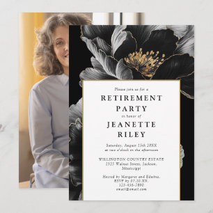 Elegant Modern Chic Blommig Pensionärsfest Foto Inbjudningar