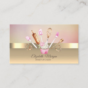 Elegant Modern Chic Guld Bakarverktyg Cupcake Visitkort