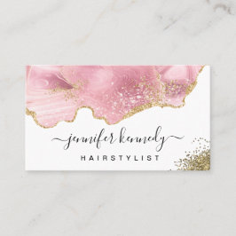 Elegant Modern Chic Guld Glitter Rosa Agate Marble Visitkort
