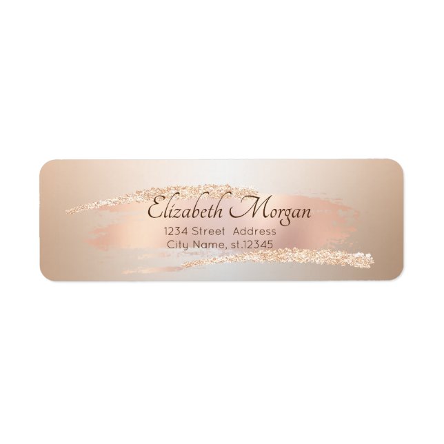 Elegant Modern, Chic Rosguld Penseldrag Returadress Etikett (Framsidan)