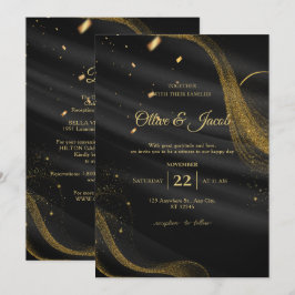 Elegant Modern Chic Svart och Guld Bröllop Inbjudningar