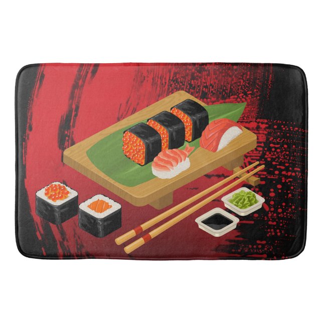Elegant modern chic svart och röd sushi badrumsmatta (Framsidan)
