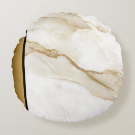 Elegant Modern Chic White Tan Guld Marble Mönster Rund Kudde