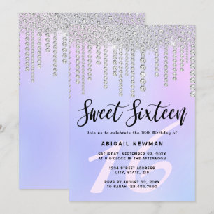 Elegant modern chick diamantdroppar sweet sixteen inbjudningar