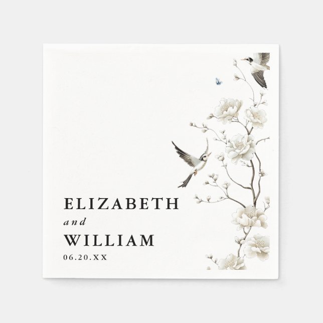 Elegant Modern Chinoiserie Blommigt Garden Wedding Pappersservett (Framsidan)