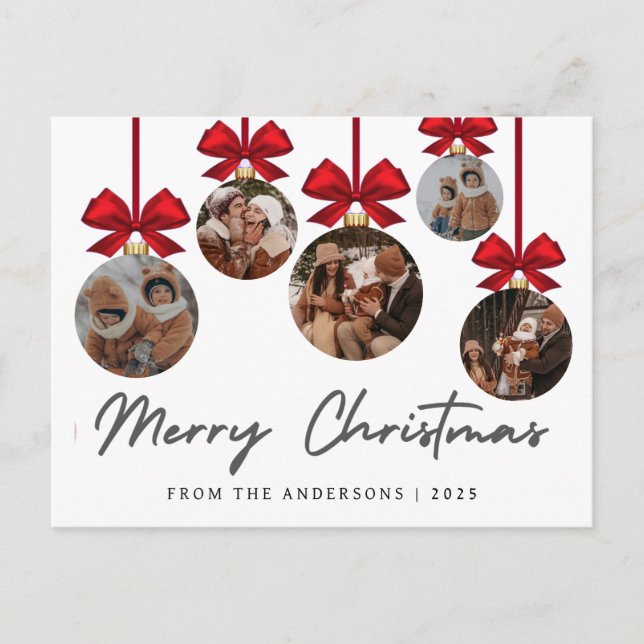 Elegant Modern Christmas Family 5 Ornament Photo Helg Vykort (Framsida)