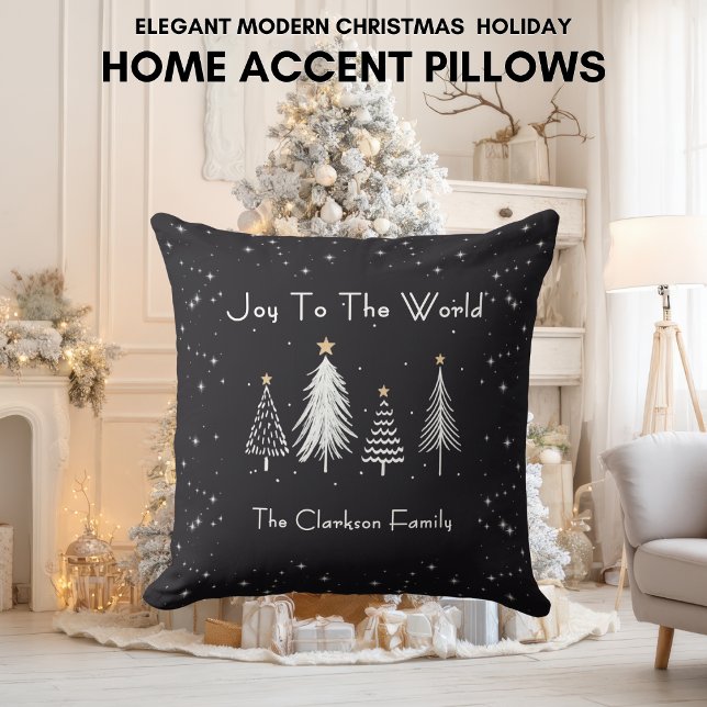 Elegant Modern Christmas Stars with Family Name  Kudde (Elegant Modern Christmas Stars with Family Name Throw Pillow)