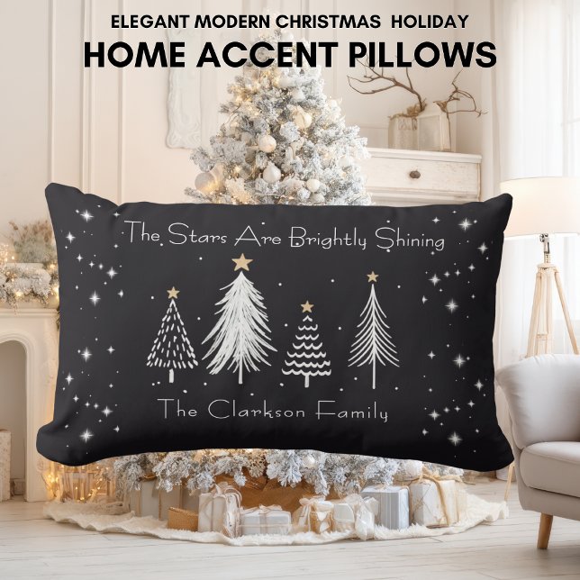 Elegant Modern Christmas Stars with Family Name  Lumbarkudde (Elegant Modern Christmas Stars with Family Name Throw Pillow - Lumbar)